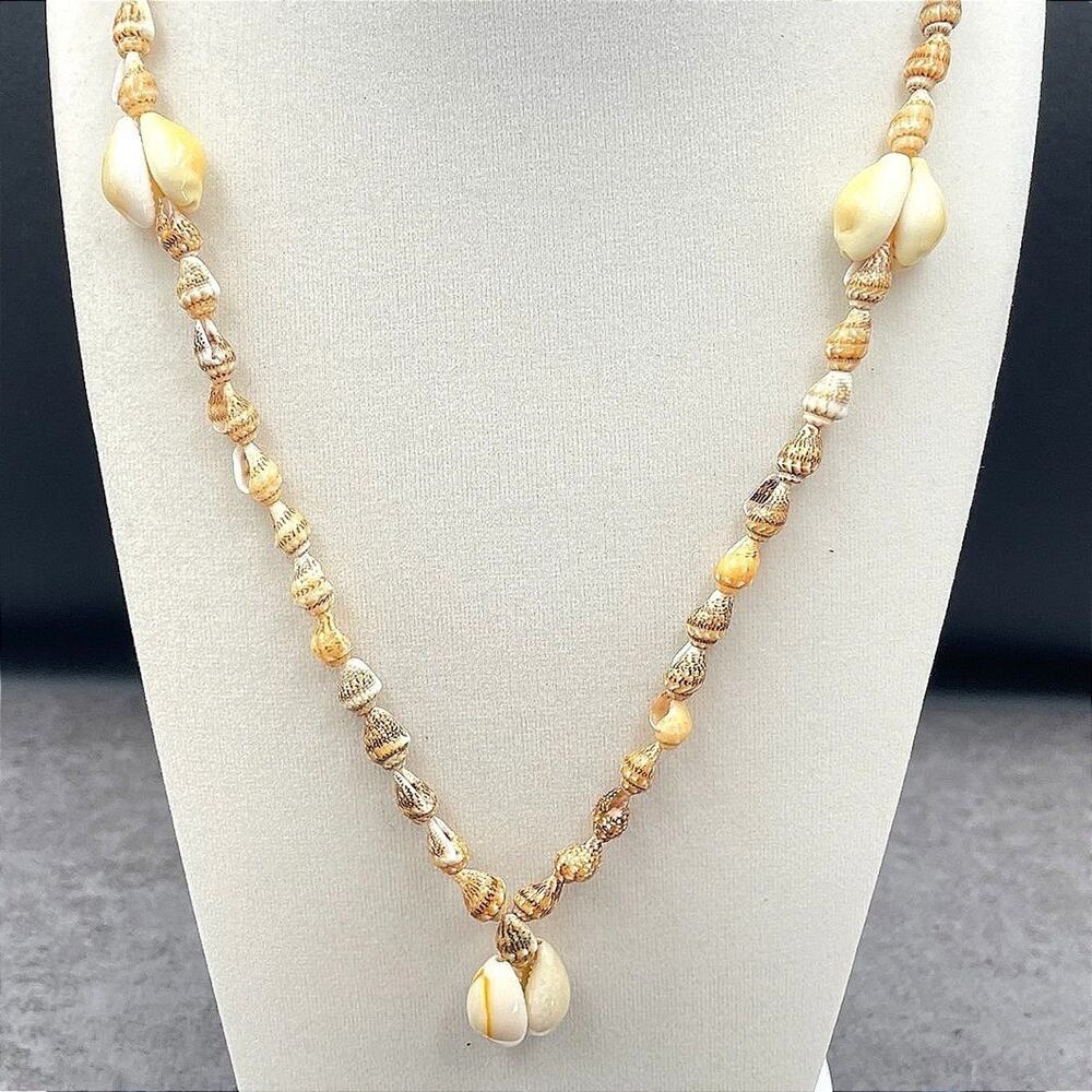 VTG Cowrie Puka Shell Necklace Beach Strand Choker Surfer Boho Tropical Coastal